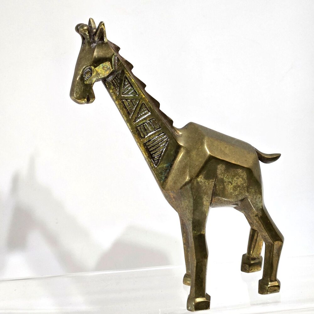 Vintage Dolbi Cashier Solid Brass GIRAFFE Sculpture 7" MCM Art Deco Brutalist‎